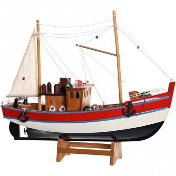 Barco de madera decorativo 40x13,5x35 cm en colores rojo, azul y blanco