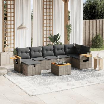 8-Piece Grey Poly Rattan Garden Sofa Set with Cushions