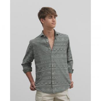 Silbon - Camisa sport étnica verde para Hombre, corte slim