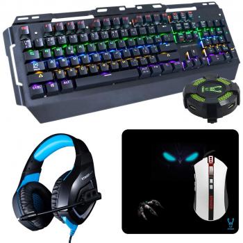 Woxter Stinger Elite Kit - Kit Gaming para Profesionales, Teclado Mecánico, Ratón Óptico, Pad de Microfibra 75 x 28, Auriculares con Micrófono, Retroiluminado RGB
