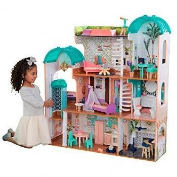 KidKraft Camila Casa de muñecas de madera con muebles y accesorios incluidos, apta para muñecas de 30 cm, rosa, 65986