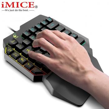 Teclado para videojuegos iMICE de una mano, miniteclado portátil retroiluminado RGB, controlador ergonómico para PC, PS4 y Xbox, color negro