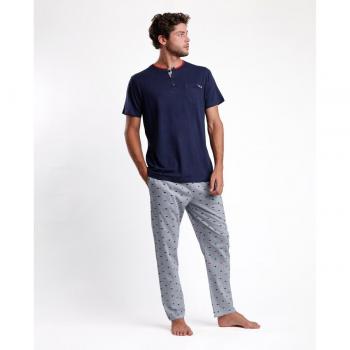 Pijama de Hombre Manga Larga Sailing Azul Marino con Detalles Náuticos