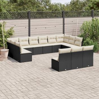 13-Piece Black Poly Rattan Garden Sofa Set with Cushions