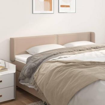 Cabecero de Cama Tapizado Antimancha con Orejas en Cuero Sintético Color Capuchino 183x16x78/88 cm