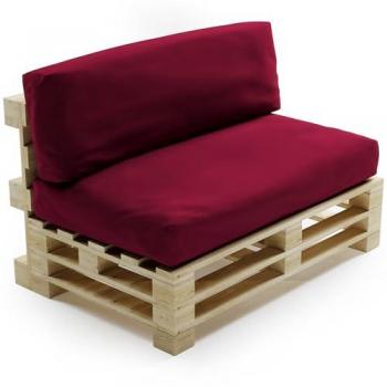 Cojines desenfundables impermeables para palets de poliéster rojo, juego de 1 asiento (120x80cm) y 1 respaldo (120x40cm) con tejido antirrayos UV