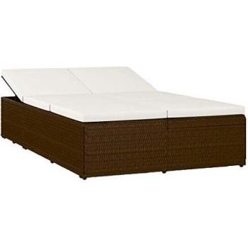 Convertible Brown Poly Rattan Sun Bed with Cushion