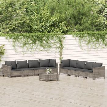 9 Piece Grey Poly Rattan Garden Lounge Set with Cushions