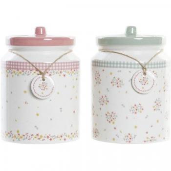 Bote DKD Home Decor Verde Rosa Vichy 15,5 x 15,5 x 21 cm (2 Unidades) y Garrafa DKD Home Decor Verde Vichy Rosa 15,5 x 15,5 x