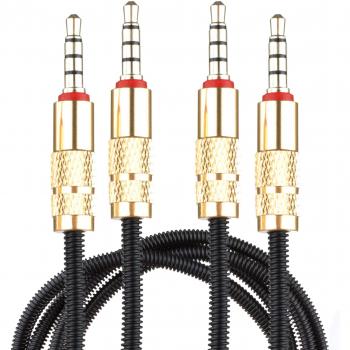 Conjunto de 2 Lilware Cables Auxiliar de Audio Marca de 3.5mm a 3.5mm con Trenzado de Metal y Enchufe de Metal - Negro