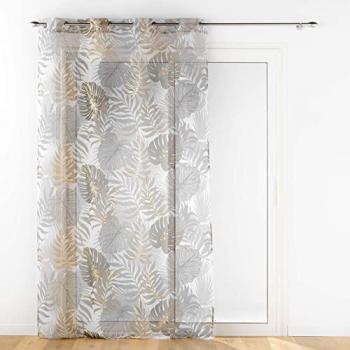 Visillo con Anillas Douceur d'Intérieur 140 x 240 cm Sable Estampado Metal Mogador Poliéster Transpirable Lavable Ideal para Salón Dormitorio Oficina