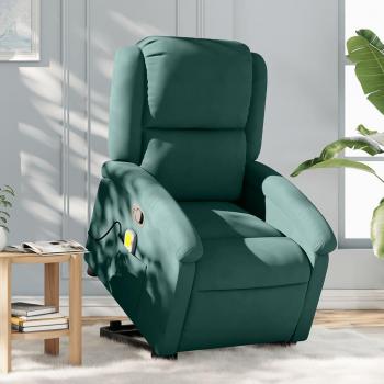 Sillón reclinable de terciopelo verde oscuro con función de masaje y elevación vidaXL