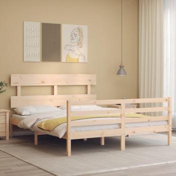 Estructura de cama con cabecero de madera maciza 160x200 cm