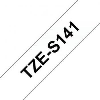 Brother TZeS141 Cinta Laminada Super Adhesiva Original de Etiquetas - Texto negro sobre fondo transparente - Ancho 18mm x 8 metros