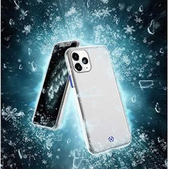 Celly Funda para iPhone 11 Pro MAX, Carcasa Protectora Glacier Antideslizante, Cover Mate Translucida y Botones de Colores, Blanco.