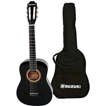 Suzuki 1/2 Size Black Classical Guitar for Kids with Protective Case