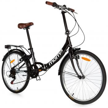 Moma Bikes Bicicleta Plegable Urbana TOP CLASS 24 Alu, SHIMANO 6V. Sillin Confort, Color Negro