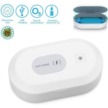 Caja Desinfectante Portátil UV Patente para Teléfonos Inteligentes, Cargador Inalámbrico y Limpiador de Joyas con Luz UVC