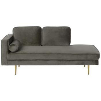 Chaise Lounge Moderno de Terciopelo Taupe con Patas de Metal y Cojín Bolster - Orientación Izquierda