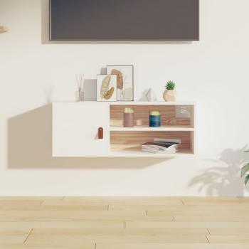 Armario de pared de madera maciza de pino 80x30x30 cm en color natural, blanco y gris - Mueble de almacenaje estantería para oficina, estudio, sala de estar y dormitorio