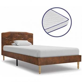 vidaXL Cama con Colchón Viscoelástico Piel Ante Sintética 90x200cm Tapizada Mobiliario Somieres Diseño Discreto Elegante Estructura Robusta Duradera