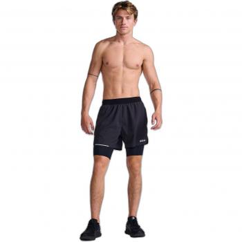 2XU Aero 2-In-1 5 Shorts, L, Black/Silver Reflective, Male
