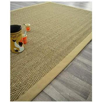 Alfombra de Jonc de Mar Bihar Espiga Fina Trenzada de Algodón Beige 140x200 cm