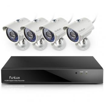 Funlux 8 ch 960H seguridad DVR Kit de sistema de cámara seguridad vigilancia con 4 x Cámaras de vigilancia Alta Resolución 700TVL Exterior Día/Noche IR Cut sin disco duro de 500 GB