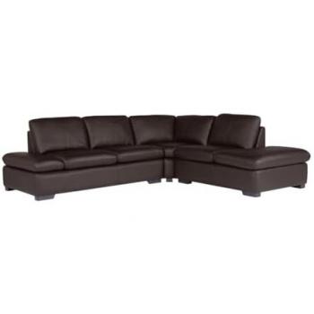 Sofá rinconero de piel ONYX II - Marrón - Ángulo derecho - 3 plazas - Diseño contemporáneo