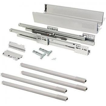 Emuca - Kit de cajón para cocina o baño con guias de extracción total y cierre suave, altura 204mm y profundidad 400mm, Gris