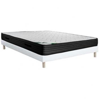 Conjunto de somier tapizado + colchón 140 x 190 cm espuma y tejido de bambú espesor 25 cm - BERENDI de NATUREA