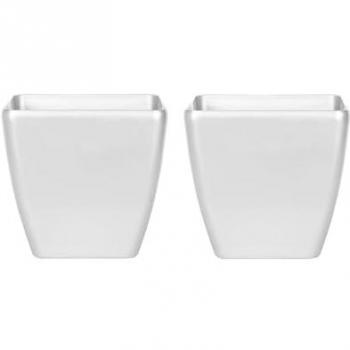 Set de 2 macetas plateadas de fibra de arcilla 42 x 42 x 41 cm para interior y exterior, resistente a todas las condiciones climáticas