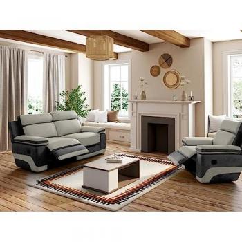 Sofá 3 plazas y sillón relax de microfibra TALCA - Gris claro y antracita - Assises relax