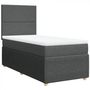 Cama box spring con colchón tela gris oscuro 90x190 cm