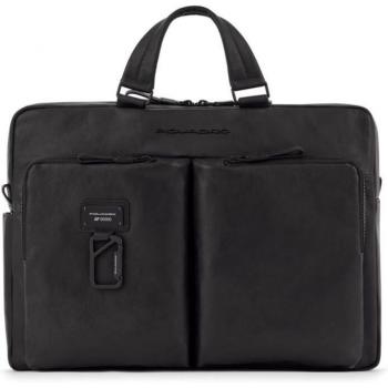 Maletín Piquadro Harper para laptop de 15 y iPad Pro de 12,9, en piel negra