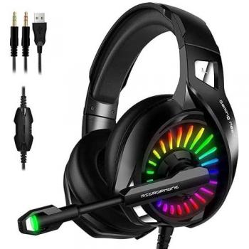 Cascos Gaming 6D Shock Sound con Micrófono de Reducción de Ruido y Almohadillas Reforzadas para PS4, PS5, Xbox y PC con Iluminación LED