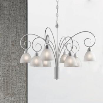 Araña de Hierro Blanco Shabby con Tulipas de Vidrio Alabastro - 8 Luces 81x h58 cm