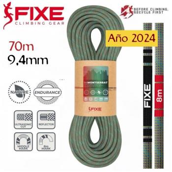 Cuerda de Escalada Montserrat 9.4mm Nature Endurance (Green) 70m - Fixe - Ideal para Escaladores