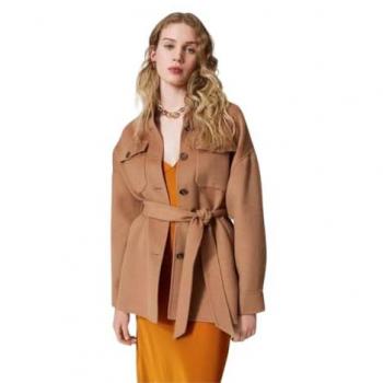 Twinset Women's Double-Faced Wool Blend Camel Coat, Size 40