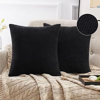 Deconovo Fundas Almohadas de Pana, 2 Piezas, Protector Sofa Cama Coche, Habitacion Dormitorio, 45x45cm, Negro