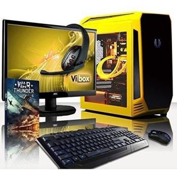 VIBOX Centre Paquet 4.38 - 4,2GHz CPU 4-Core AMD, R7 360 GPU, Avanzado, Ordenador de sobremesa Gaming con enfriador por agua con monitor, Iluminaciàn interna amarillo