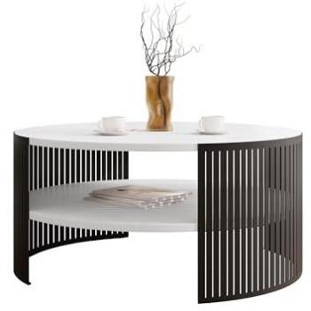 Mesa de centro redonda Oswego 120, Aglomerado laminado, Blanco y Negro, Diámetro: 75cm, Altura: 40cm