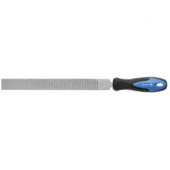 Lima gruesa Hogert Technik HT3B810, herramienta de metal con mango ergonómico, diseñada para el desbaste y acabado de superficies en madera y metal, presenta un tamaño compacto que facilita su manejo