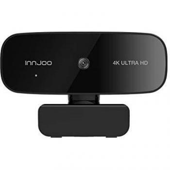 InnJoo Webcam 4K 30fps - Eliminación de Ruido 3D Balance de Blancos automático, Autofocus. Enfoque Fijo - Sensor Imagen SOI 2.0 - USB 2.0 - Cable 1.3M, Negro - Rotación 360º