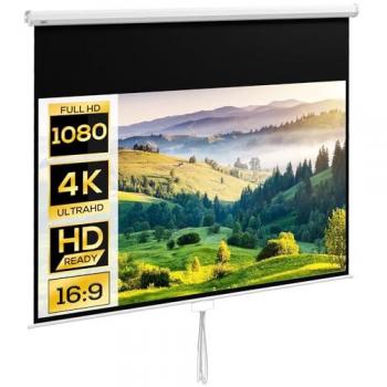 HOMCOM Pantalla de Proyector Manual 100 Pulgadas Formato 16:9 Altura Ajustable Pantalla de Proyección Portátil para Interior y Exterior Cine en Casa Patio Blanco 221x124 cm