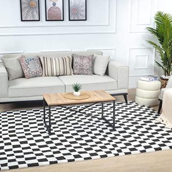 Alfombra Escandinava Rectangular de Pelo Corto con Diseño a Cuadros Negro y Blanco 200 x 275 cm - Surya Gijon