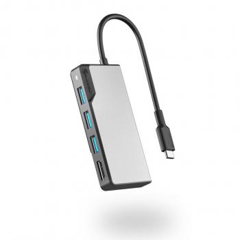 Hub USB-C Fusion Core 5 en 1 con HDMI 4K y 4 puertos USB-A (USB3.0) - Color Gris Espacial
