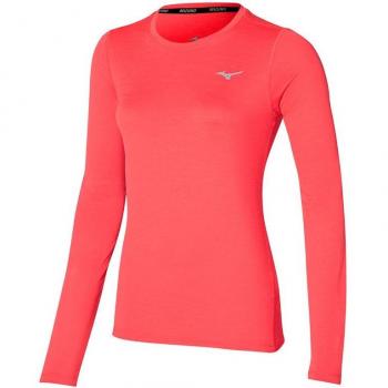 Camiseta de fitness Mizuno Impulse Core LS mujer rojo, manga larga, para entrenamiento, tejido transpirable, ajuste cómodo