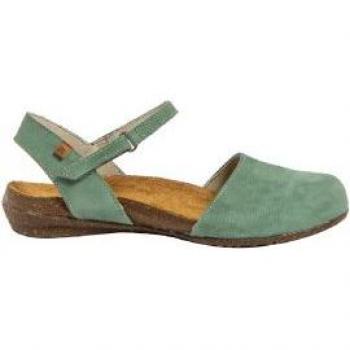 Sandalias de Piel El Naturalista N412 Wakataua para Mujer en Azul Verdoso, Planas, con Velcro, Casual