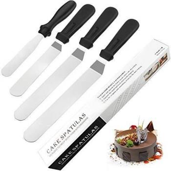 Kit de espátula de glaseado premium de 4 piezas, WisFox espátulas de glaseado de acero inoxidable en ángulo de 3 piezas profesionales de y espátula de glaseado de acero inoxidable recta de 1 pieza
